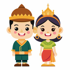 Adorable Cartoon Thai Children in Traditional Clothing