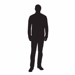 Man standing and waiting, front view, vector silhouette