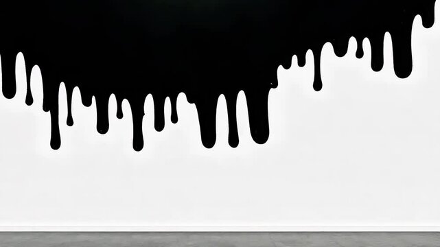 Black Ink Dripping on White Gallery Wall in Smooth Hyperreal UHD Loop
