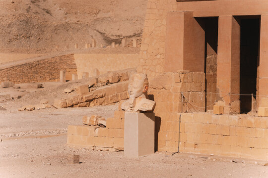 Hatshepsut temple bust displayed in deir el bahari, luxor, egypt