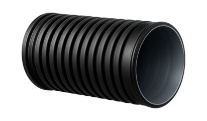 Double-walled drainage pipe with a smooth inner wall and a corrugated outer wall for efficient water flow in a garden.