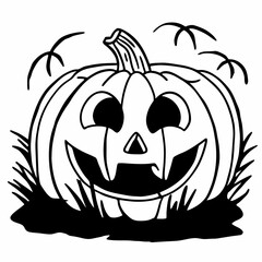 Happy jack-o-lantern pumpkin black and white illustration