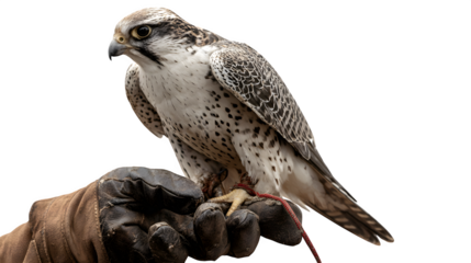 Falcon Perched on Falconer's Glove, isolated on transparent background