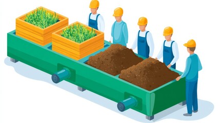 Workers Operating Machinery for Organic Fertilizer Production with Soil and Agricultural Materials