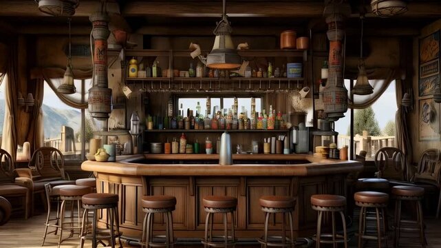 Step into the ambiance of an old western saloon, complete with its wooden bar, offering a taste of the frontier era.