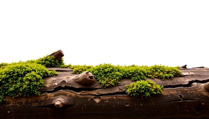 Fototapeta premium A close-up view of a moss-covered log, highlighting the intricate textures of the wood and the lush green moss