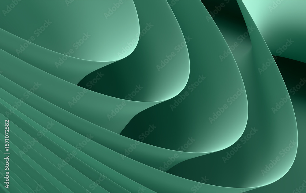 Poster modern green gradient ribbons - smooth flowing lines creating dynamic abstract wallpaper pattern