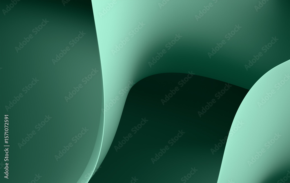 Poster abstract green curved lines background - modern geometric wave pattern with smooth gradient flow
