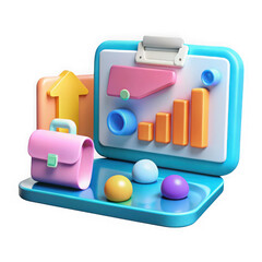 Photo of a business growth chart with briefcase and upward arrow, isolated on transparent background