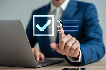 Man checking off tasks on digital checklist