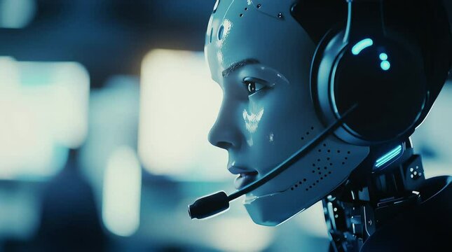 4k video of s Robot ai call center agents in s call center amswering calls