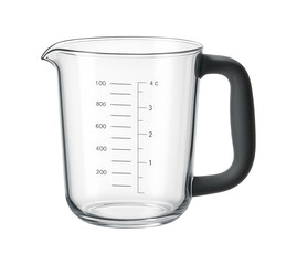 Extra-large measuring cup with a comfortable grip for mixing pancake batter in a family kitchen.