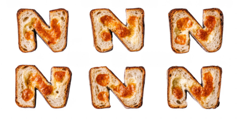 Letter n toasts with orange spread on transparent background