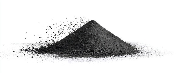 The black powder mound showcasing fine texture and smooth surface.