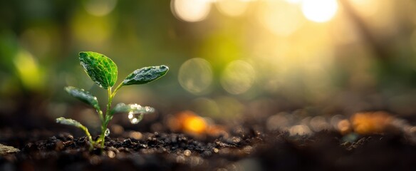 The delicate seedling thriving in the warm sunlight of a vibrant garden.