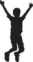 Boy Jumping with Joy Silhouette Vector Illustration on Transparent Background