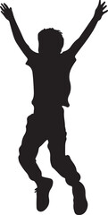 Boy Jumping with Joy Silhouette Vector Illustration on Transparent Background