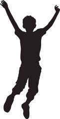 Boy Jumping with Joy Silhouette Vector Illustration on Transparent Background