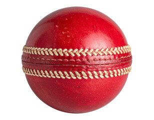  Worn Cricket Ball with Scratch Marks and Faded Seam, Angled Perspective, Isolated PNG