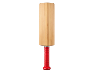  Classic Wooden Cricket Bat with Red Grip, Front-Facing View, Isolated on White Background