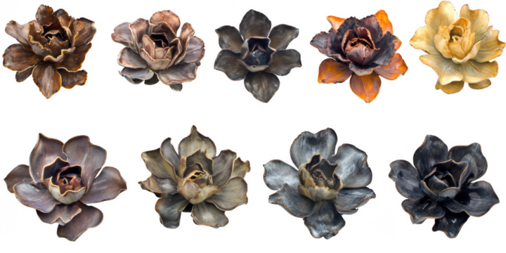 Ten stylized floral arrangement art on transparent background - Powered by Adobe