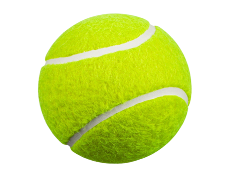  Clean New Tennis Ball with Bright Fuzz Texture, Front-Facing View, Isolated on White Background