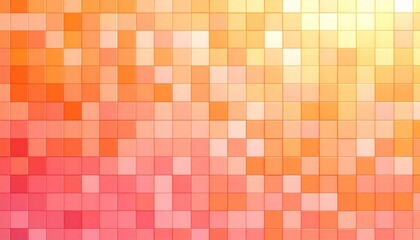 Fototapeta premium Fluid mosaic of warm orange, coral, and pink tiles, soft glow effect, layered horizontally like a sunrise