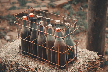 old bottles in a crate