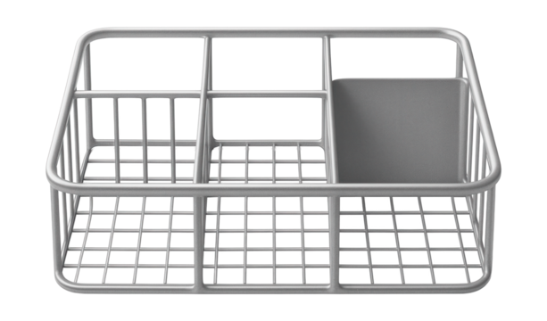 Wireframe drawer organizer with a lightweight structure, useful for a laundry room to separate clothespins and dryer sheets.