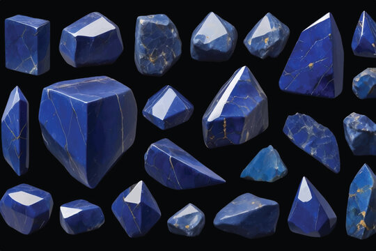 Lapis lazuli tumbled rock, stone, gem, specimen PNG set transparent background isolated graphic resource cutout. Lapidary, geology, 