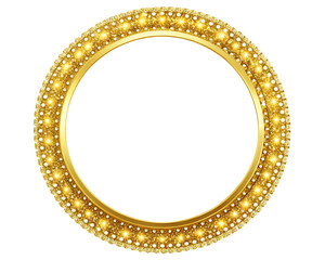 Shiny gold circle frame border isolated on white background, PNG