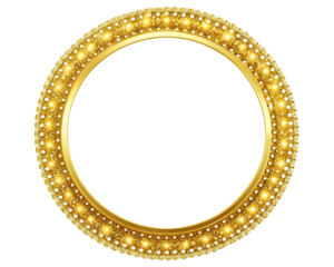 Shiny gold circle frame border isolated on white background, PNG