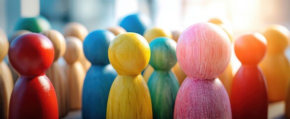 The vibrant wooden figures representing community and connection in a dynamic setting.