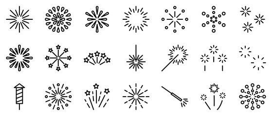 花火　アイコン　シンプル　線画　ベクター　セット