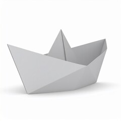 Grey Paper Origami Boat on White Background