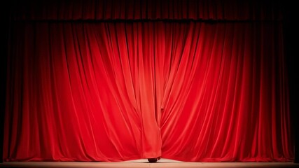 Luxurious red velvet stage curtains gracefully close under a warm spotlight signaling the end of a performance. - Powered by Adobe
