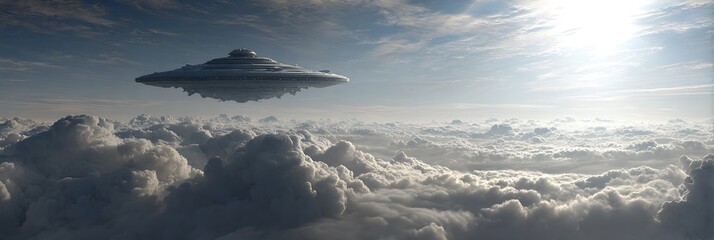 Playground shaped like a starship hovering above dreamy cloud layers