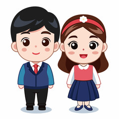 Adorable School Children Cartoon Illustration