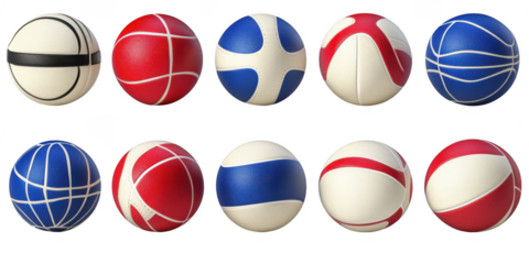 Ten colorful balls in a row view on transparent background