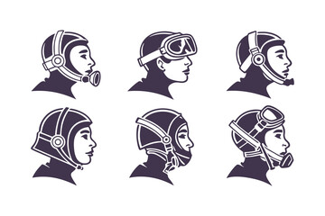 Set of Scuba Divers and Snorkelers Profile Icons. Vector Illustrations of People Wearing Diving Masks, Snorkels, and Breathing Equipment