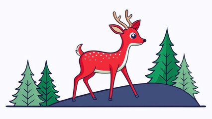 Colorful Cartoon Deer Walking in a Stylized Forest Landscape