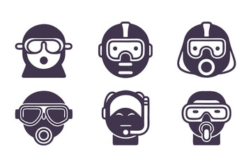 Set of Scuba Diving and Snorkeling People Icons. Vector Illustrations of Divers with Masks, Snorkels, and Breathing Gear for Water Activities