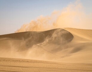 Desert Sand Dune Landscape Under Windblown Dust Storm