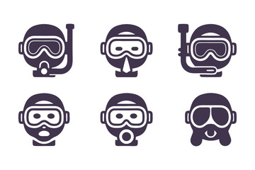 Set of Scuba Diving and Snorkeling People Icons. Vector Illustrations of Divers with Masks, Snorkels, and Breathing Gear for Water Activities