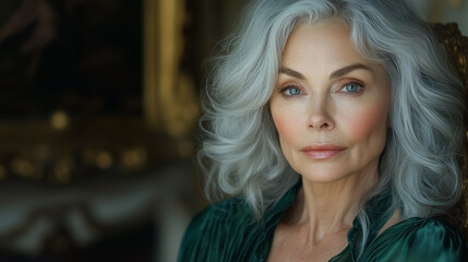 Beautiful American Woman with Silver Hair Portrait