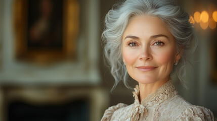 Beautiful American Woman with Silver Hair Portrait