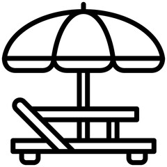 Beach Umbrella icon, Black And White Outline Icon Symbol