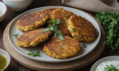 Delicious homemade corn fritters served on a rustic wooden platter ready to be enjoyed