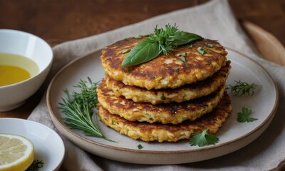 Savory delight, A stack of homemade potato pancakes adorned with herbs