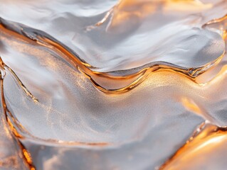 Captivating close-up of flowing liquid with stunning orange highlights and smooth textures under soft lighting
